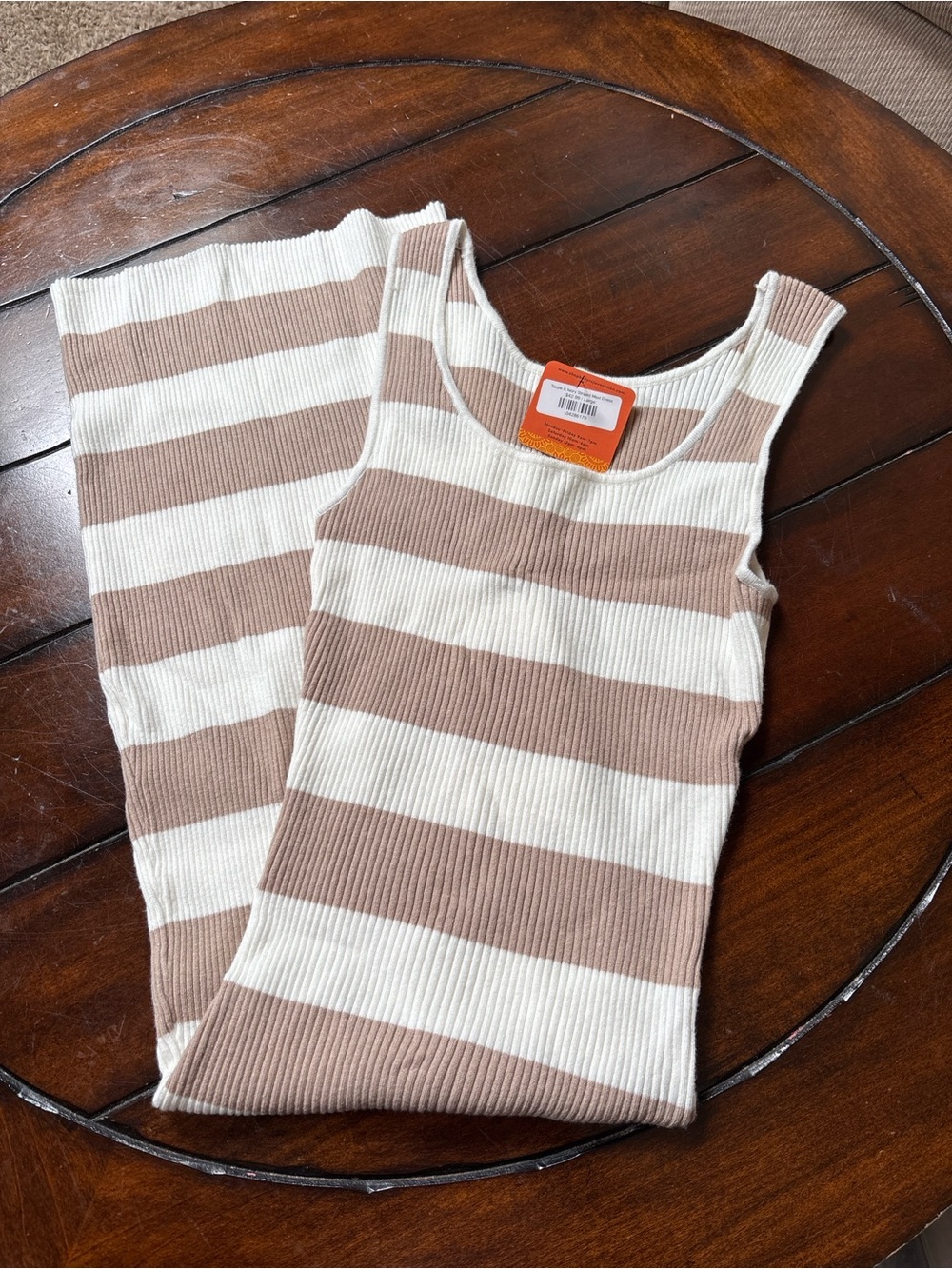 Striped Ribbed Midi Dress in Cream and Tan